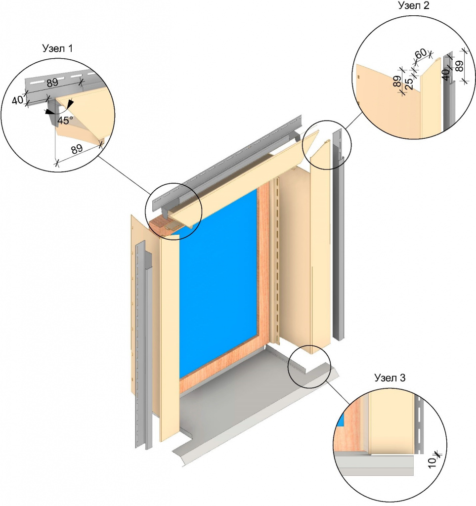 Обрамление оконного проёма при наличии металлического отлива Обрамление оконного проёма при наличии металлического отлива